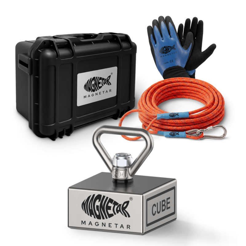 2 Produktfoto Cube Bergemagnet Set für Magnetfischen mit Würfelmagnet, Seil, Handschuhen und Hartschalenkoffer für Outdoor-Einsätze