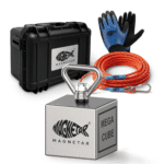 Produktfoto Mega Cube Bergemagnet Set für Magnetfischen mit Würfelmagnet, Seil, Handschuhen und Transportkoffer für Outdoor-Einsätze