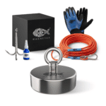 Produktfoto des Classic 400 Magnetfischen Sets mit Bergemagnet, Seil, Enterhaken, Handschuhen und Sicherungskleber