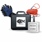 Magnetar Mega Cube Set mit extra starkem Neodym-Bergemagnet, Transportkoffer, Seil und Schutzhandschuhen für Profi-Magnetfischen.