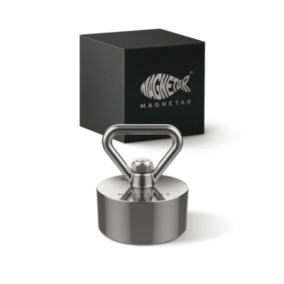 Produktfoto Easy Bergemagnet für Magnetfischen mit Edelstahlöse, vernickeltem Neodym-Magnet und schwarzer Geschenkbox