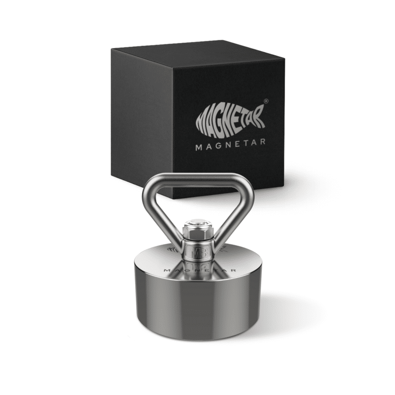 4 Produktfoto Easy Bergemagnet für Magnetfischen mit Edelstahlöse, vernickeltem Neodym-Magnet und schwarzer Geschenkbox
