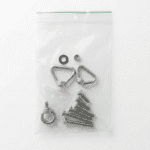 Produktfoto Ersatzset für Bergemagnete mit Dreiecksösen, Ringschraube, Edelstahlschrauben, Gummiring und Mutter im Beutel verpackt