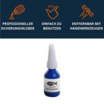 Blauer Schraubensicherungskleber für Magnetfischen-Zubehör, Produktfoto für sicheren Halt von Ösen und Gewinden.