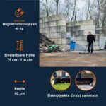 Magnetbesen 2.0 mit 40 kg Zugkraft, 60 cm Breite und verstellbarer Höhe, Lifestylefoto für den Einsatz auf Baustellen und Außenflächen.