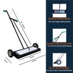 Neodym Magnetbesen 2.0 mit 60 cm Arbeitsbreite, Schnellverschlussgriff und 18 cm Gummirädern für Innen- und Außeneinsatz.