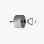 Detailfoto eines zerlegten Neodym-Bergemagnets mit Schraube, Öse und Mutter, zeigt die robuste Befestigung für sicheres Magnetfischen.