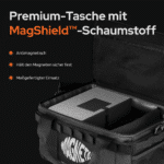 USP-Grafik der Premium-Transporttasche mit MagShield-Schaumstoff, antimagnetischem Einsatz und sicherer Aufbewahrung für Bergemagnete beim Magnetfischen