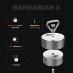 USP-Grafik des Barbarian X Bergemagneten mit 360° Magnetkraft, magnetischer Fernanziehung, Seitenschutz und vormontierter Ösenschraube für Magnetfischen