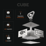USP-Grafik Cube Bergemagnet mit 360° Magnetkraft, magnetischer Fernanziehung, Rundumschutz und vormontierter Öse für Magnetfischen