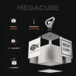 USP-Grafik Mega Cube Bergemagnet mit 360° Magnetkraft, magnetischer Fernanziehung, Rundumschutz und vormontierter Öse für Magnetfischen