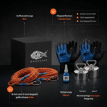 USP-Grafik eines Magnetfischen-Komplettsets mit Beast- und Terror-Neodym-Magneten, Seilen, Handschuhen, Kleber und Aufbewahrungsbox für Magnetfischen