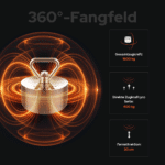 USP Infografik für Barbarian Allround-Bergemagnet mit Visualisierung des 360 Grad Magnetfelds und technischen Details zur Zugkraft