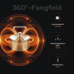 USP Infografik für Magnetar Beast Allround-Bergemagnet mit Visualisierung des 360 Grad Magnetfelds und technischen Details zur Zugkraft