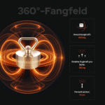 USP-Grafik eines Hardcore Rundummagneten mit 360° Magnetfeld, 600 kg Gesamtzugkraft, 150 kg Zugkraft pro Seite und 14 cm Fernanziehung für Magnetfischen