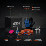 USP-Grafik eines Frauen Magnetfischen-Sets mit Hardcpre Neodym-Magnet, Seil, Handschuhen, Schraubensicherung, Cap und Aufbewahrungsbox für Magnetfischen