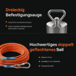USP-Grafik EasyMagnetfischen-Set mit dreieckiger Befestigungsöse und doppelt geflochtenem Seil, langlebig, UV-beständig und belastbar