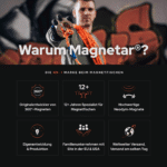 Übersicht der Magnetar Markenvorteile beim Magnetfischen mit hochwertigen 360-Grad-Neodym-Magneten und Eigenproduktion.