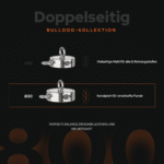 Vergleichsgrafik der doppelseitigen Bulldog Bergemagnete mit 500 und 800 kg Zugkraft, Bulldog 800 für starke Funde hervorgehoben.