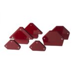 Set aus roten magnetischen Schweißwinkeln in verschiedenen Größen – ideal zum präzisen Fixieren von Metallteilen bei Schweißarbeiten.