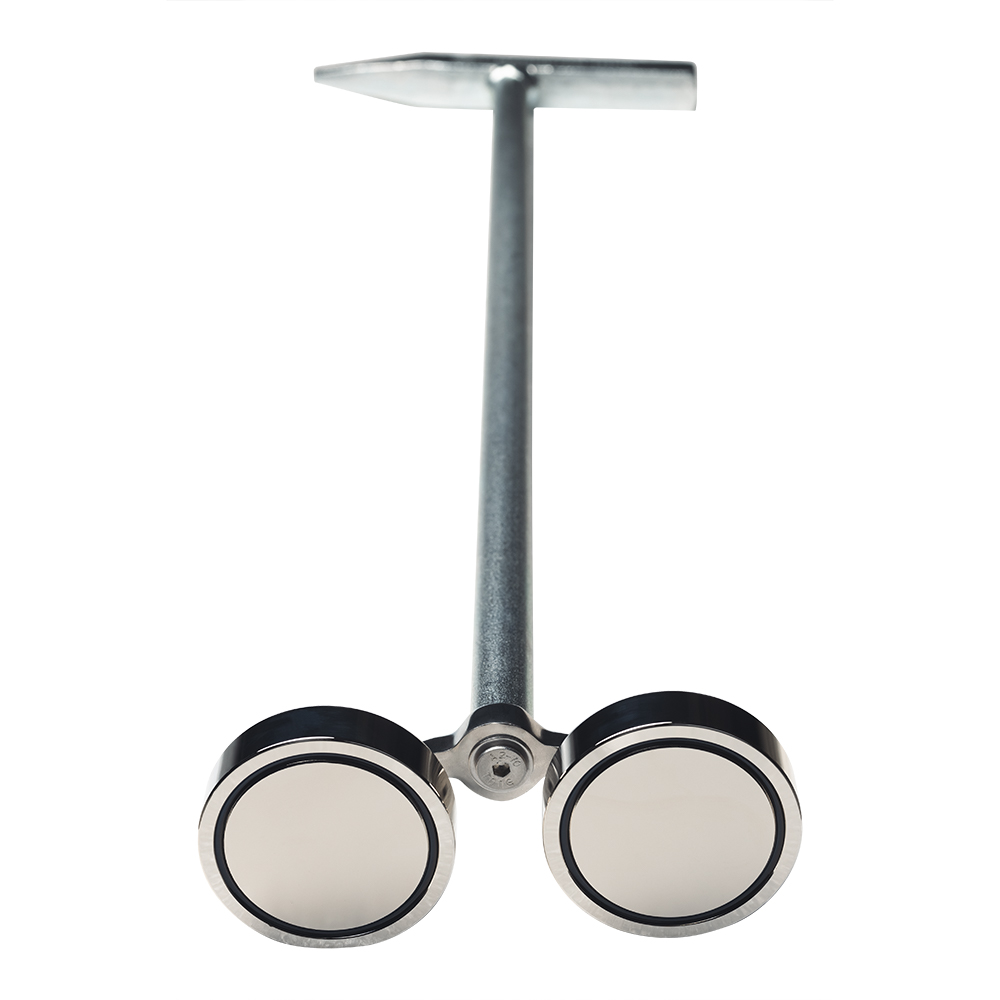 Detailfoto Kanaldeckelheber mit zwei starken Neodym-Magneten und stabilem Stahlgriff, ideal für Kommunal- und Industrieeinsatz.