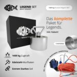 Legend Magnetfischen Set mit 1400 kg 360° Neodym-Magnet, Edelstahl-Wurfhaken, starkem Seil, Handschuhen und Schutzhülle – für Profis und Extremangler.